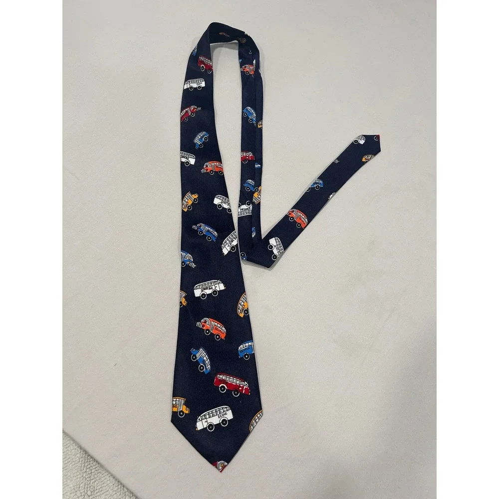 A Rogers School Bus Novelty‎ Tie Navy Vintage Teacher Bus Driver Gift Necktie